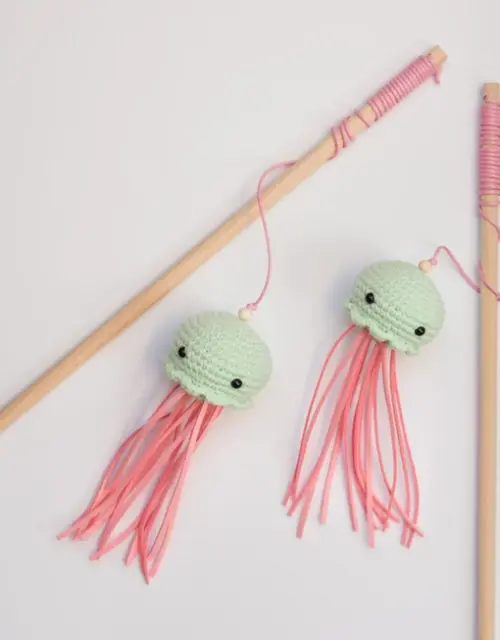 Cute Jellyfish cat toy, Cat teaser, cat wand, Fishing Pole, fishing Cat Toy, Catnip cat toy, cat toy with Valerian, cat wand toy, Pink mint