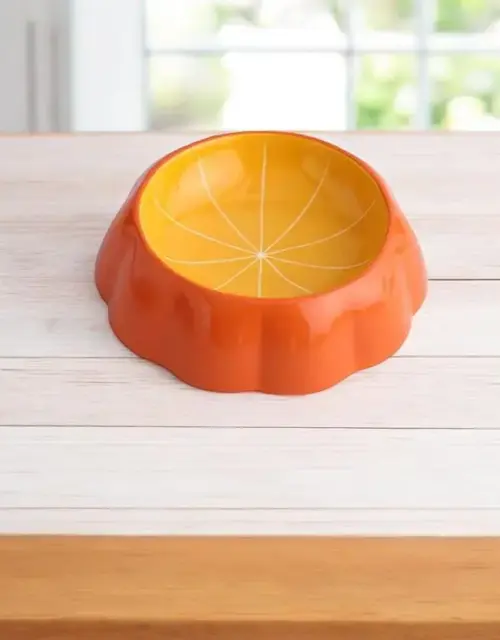 Ceramic Juicy Orange Fruit Bowl for Pets | Anti-Spill Small Pet Food Dish | Cute Fruit-Shaped Pet Supplies